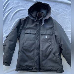 Mens Large Carhartt C55 BLK Arctic Quilt Lined Yukon Extremes Coat Black w/ HOOD
